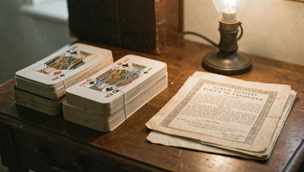A browser window open on a laptop at a wooden desk in daylight, showing a text-based online role-playing game with a character sheet and a combat log, a closed notebook and a pen beside the keyboard.
